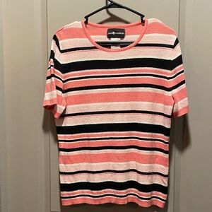 Sag Harbor Coral White Black Striped Knit Top Size L Coastal